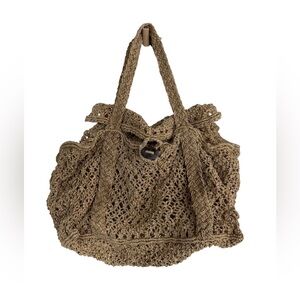 Handmade Tan Woven Crochet Hobo Bag Tote Boho Beach Summer Market Purse OS